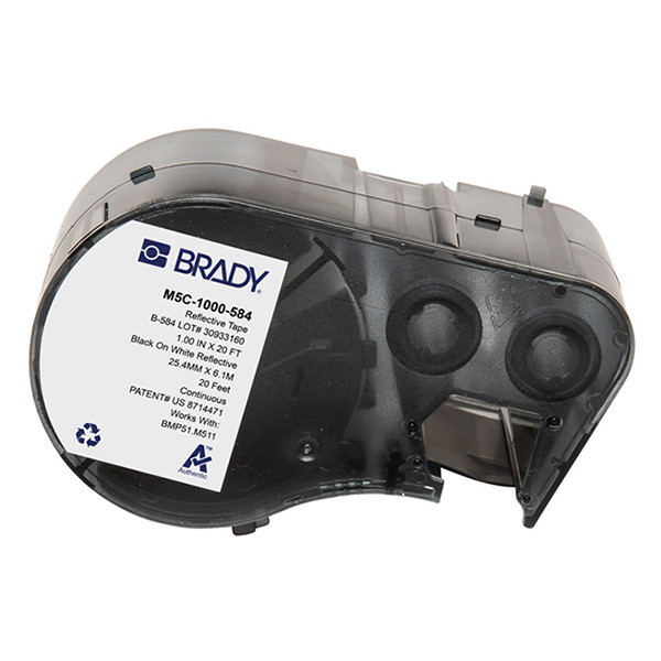 Brady M5C-1000-584 etiquetas reflectantes negro sobre blanco 25,40 mm x 6,10 m (original)