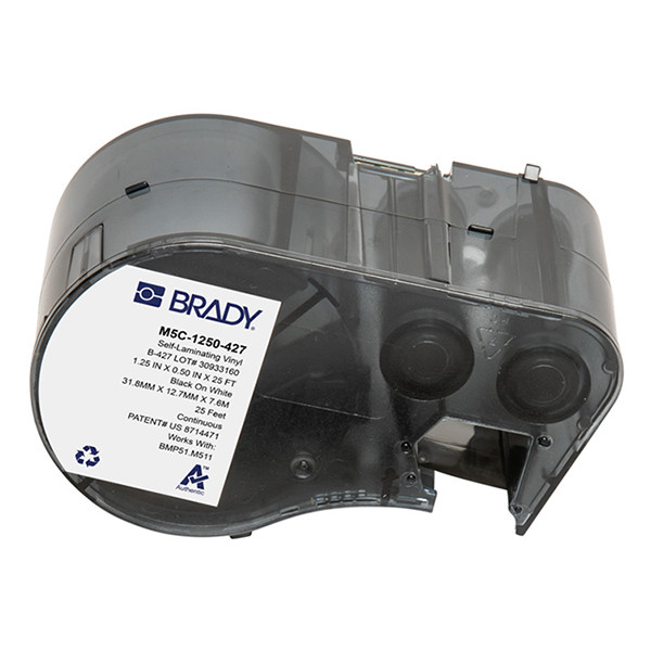 Brady M5C-1250-427 etiquetas de vinilo laminado negro sobre blanco/transparente 31,75 mm x 7,62 m (original)