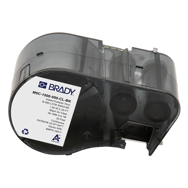 Brady M5C-1500-595-CL-BK cinta vinilo negro sobre transparente 38,1 mm x 6,1 m (original)