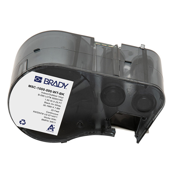 Brady M5C-1500-595-WT-BK cinta vinilo negro sobre blanco 38,1 mm x 7,62 mm (original)