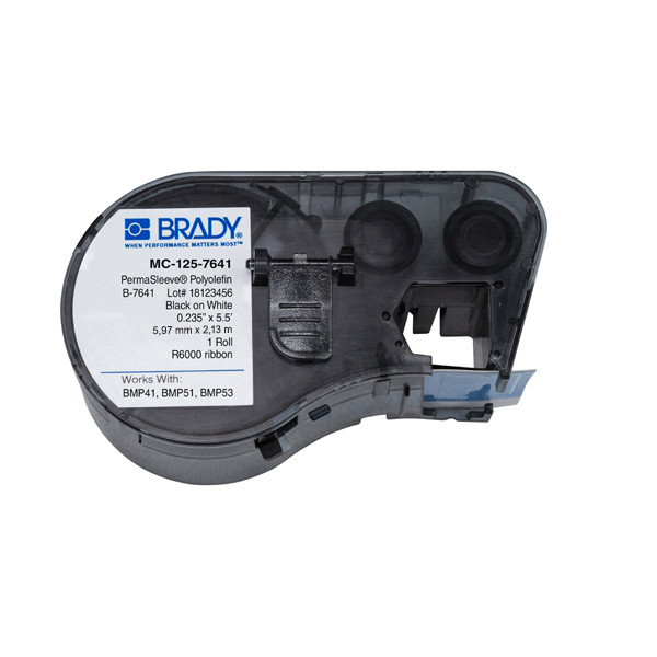 Brady MC-125-7641 cinta termorretráctil negro sobre blanco 5,97 mm x 2,13 m (original)