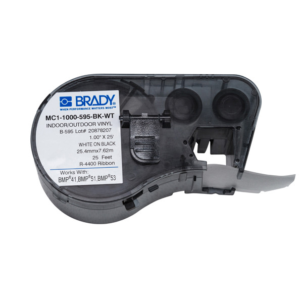Brady MC1-1000-595-BK-WT cinta de vinilo blanco sobre negro 25,4 mm x 7,62 m (original) MC1-1000-595-BK-WT 147094 - 1
