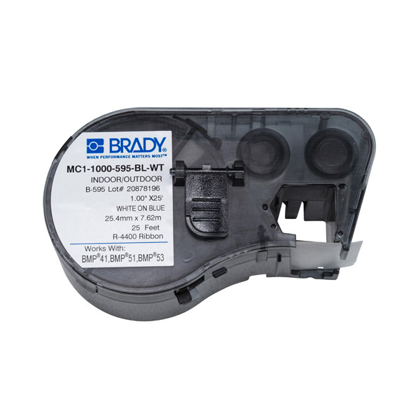Brady MC1-1000-595-BL-WT cinta de vinilo blanco sobre azul 25,4 mm x 7,62 m (original) MC1-1000-595-BL-WT 147100 - 1