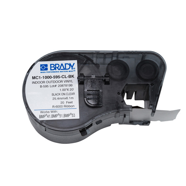 Brady MC1-1000-595-CL-BK cinta de vinilo negro sobre transparente de 25,4 mm x 6,1 m (original) MC1-1000-595-CL-BK 147096 - 1
