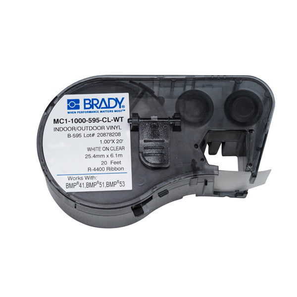 Brady MC1-1000-595-CL-WT cinta de vinilo blanco sobre transparente 25,4 mm x 6,1 m (original) MC1-1000-595-CL-WT 147098 - 1