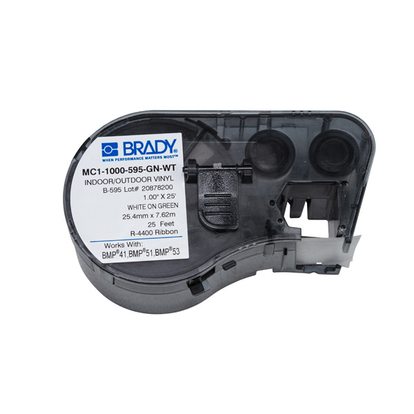 Brady MC1-1000-595-GN-WT cinta de vinilo blanco sobre verde 25,4 mm x 7,62 m (original)