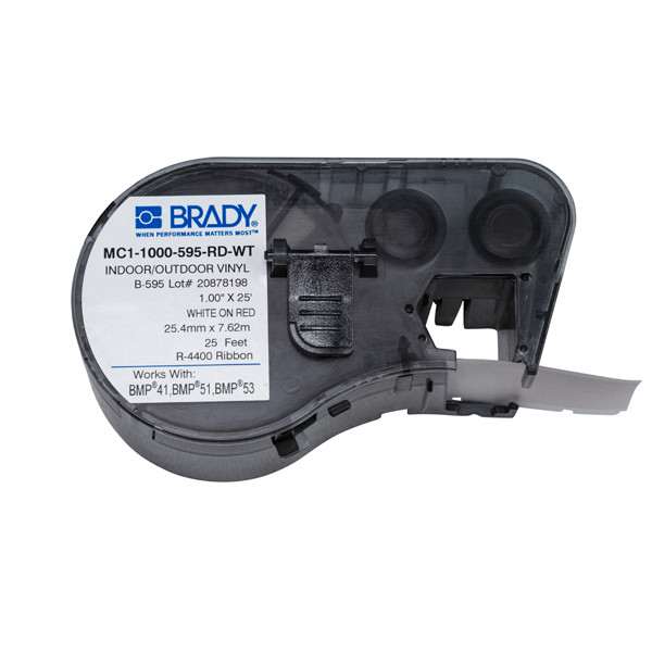 Brady MC1-1000-595-RD-WT cinta de vinilo blanco sobre rojo 25,4 mm x 7,62 m (original) MC1-1000-595-RD-WT 147092 - 1