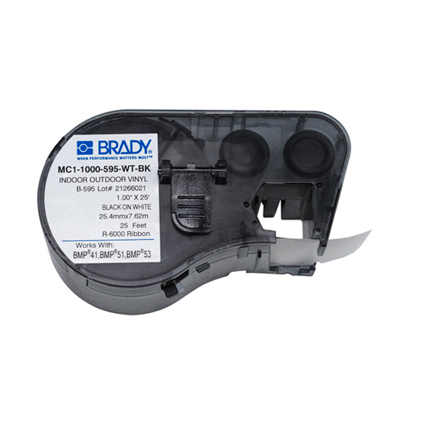 Brady MC1-1000-595-WT-BK cinta de vinilo negro sobre blanco 25,4 mm x 7,62 m (original) MC1-1000-595-WT-BK 147088 - 1
