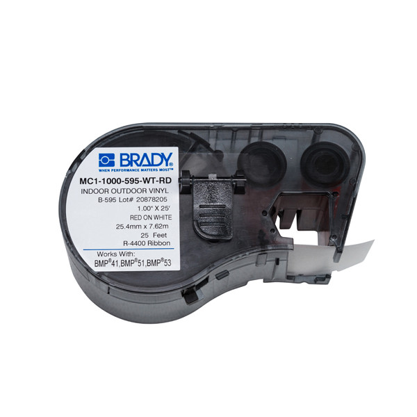 Brady MC1-1000-595-WT-RD cinta de vinilo rojo sobre blanco 25,4 mm x 7,62 m (original)