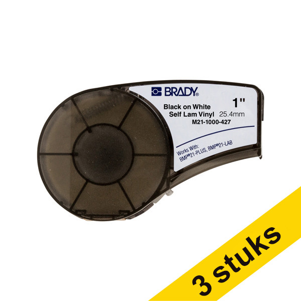 Pack 3x: Cinta Brady M21-1000-427 vinilo laminado negro sobre blanco 25,4 mm x 4,30 m (original)