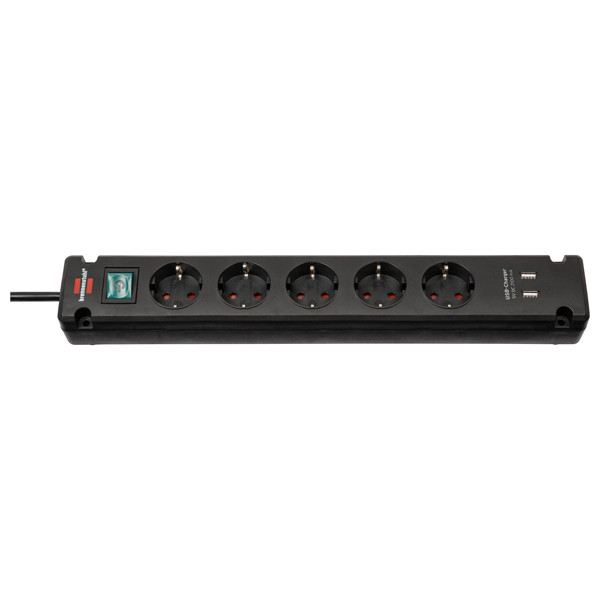 Brennenstuhl Regleta de 5 enchufes | entrada USB | negro | 3 m