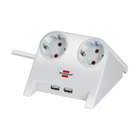 Brennenstuhl Regleta de enchufes de escritorio con 2 enchufes y USB, color blanco (1,8 metros) 399533
