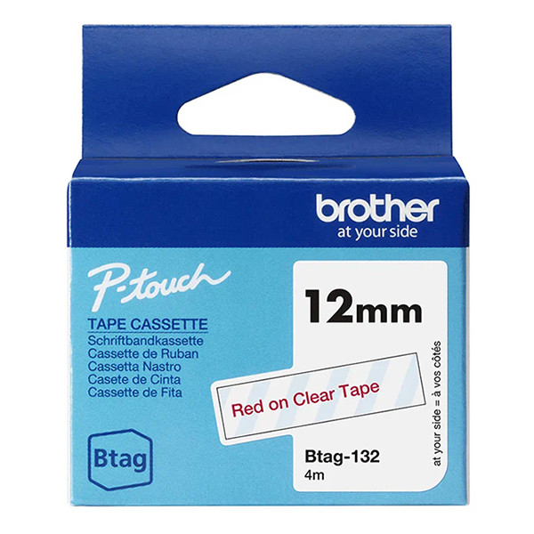 Brother Btag-132 cinta no laminada roja sobre transparente 12 mm (original)