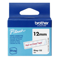 Brother Btag-132 cinta no laminada roja sobre transparente 12 mm (original) BTAG132 080344
