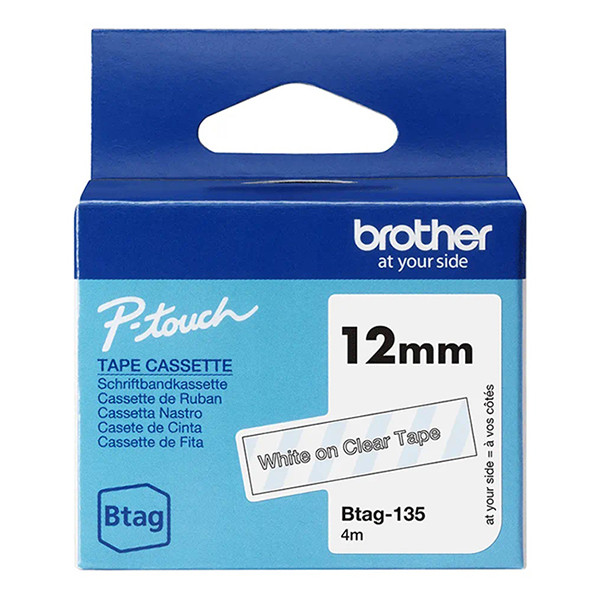 Brother Btag-135 cinta no laminada blanca sobre transparente 12 mm (original)