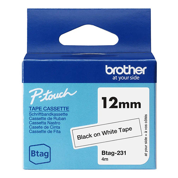 Brother Btag-231 cinta no laminada negra sobre blanca 12 mm (original) – imagen 2