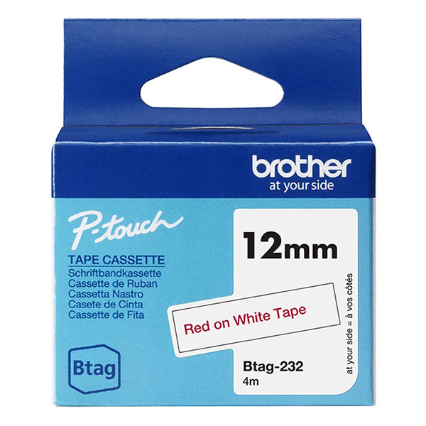 Brother Btag-232 cinta no laminada roja sobre blanca 12 mm (original)