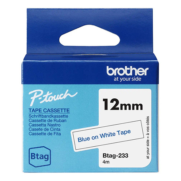 Brother Btag-233 cinta no laminada azul sobre blanco 12 mm (original) BTAG233 080354 - 1