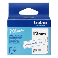 Brother Btag-233 cinta no laminada azul sobre blanco 12 mm (original) BTAG233 080354