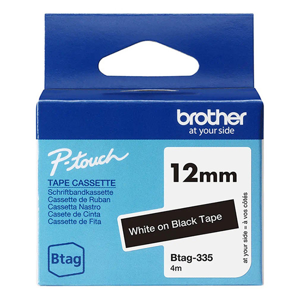 Brother Btag-335 cinta no laminada blanca sobre negra 12 mm (original)