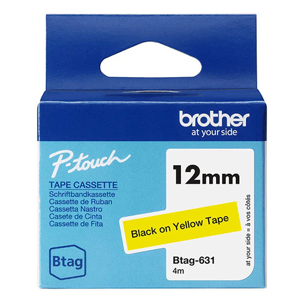 Brother Btag-631 cinta no laminada negra sobre amarilla 12 mm (original)