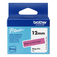 Brother Btag-P31 cinta no laminada negra sobre rosa 12 mm (original) BTAGP31 080370