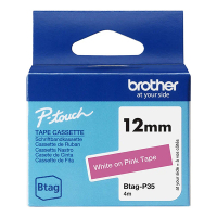 Brother Btag-P35 cinta no laminada blanca sobre rosa 12 mm (original) BTAGP35 080372