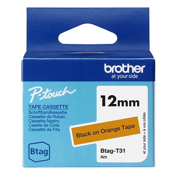 Brother Btag-T31 cinta no laminada negra sobre naranja 12 mm (original)