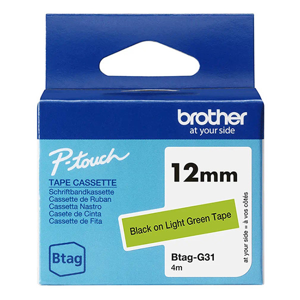 Cinta Brother Btag-G31 no laminada negra sobre verde claro 12 mm (original)