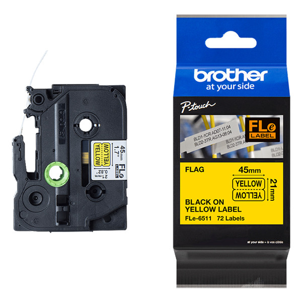 Brother FLe-6511 Cinta negro sobre amarillo 21 mm (original) FLE6511 350556 - 1