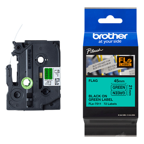 Brother Fle-7511 Cinta negro sobre verde 21 mm (original)