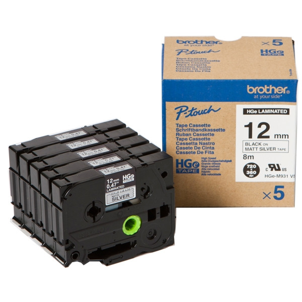 Brother HGe-M931V5 Cinta de alta calidad | negro sobre plateado mate | 12 mm | 5 unidades (original) HGeM931V5 080922 - 1