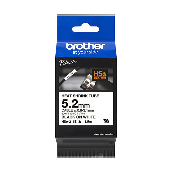 Brother HSe-211E cinta termorretráctil negro sobre blanco 6 mm (original) HSE211E 350600 - 1