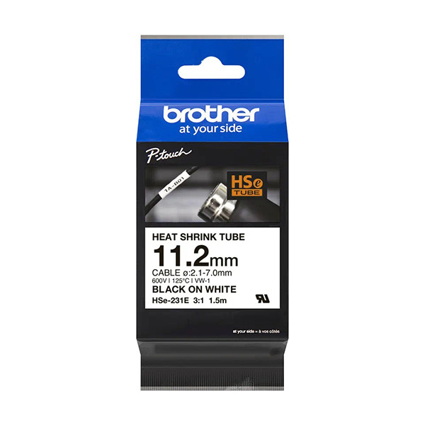 Brother HSe-231E cinta termorretráctil negro sobre blanco 12 mm (original) HSE231E 350598 - 1