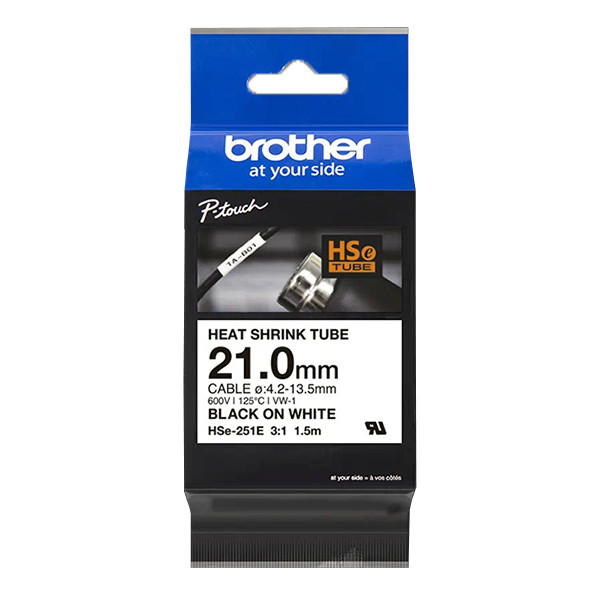 Brother HSe-251E cinta termorretráctil negra sobre blanca 21 mm (original) HSE251E 089224 - 1