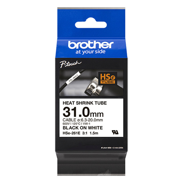 Brother HSe-261E cinta termorretráctil negra sobre blanca 31 mm (original)