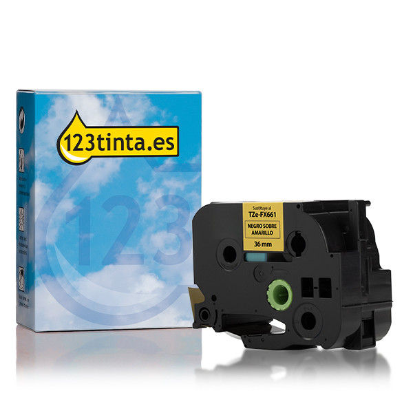 Brother HSe-631E cinta termorretráctil negra sobre amarillo 12 mm (marca 123tinta) 350641 - 1