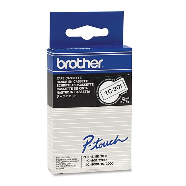 Brother TC-201 cinta negro sobre blanco 12 mm (original) – imagen 2