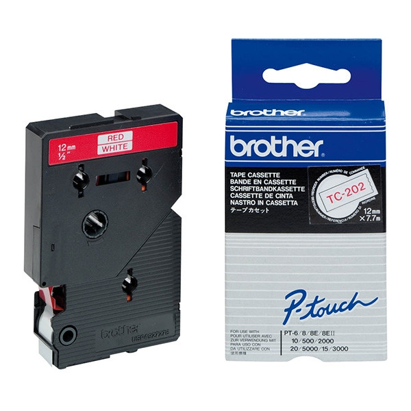 Brother TC-202 cinta rojo sobre blanco 12 mm (original) TC202 080506 - 1