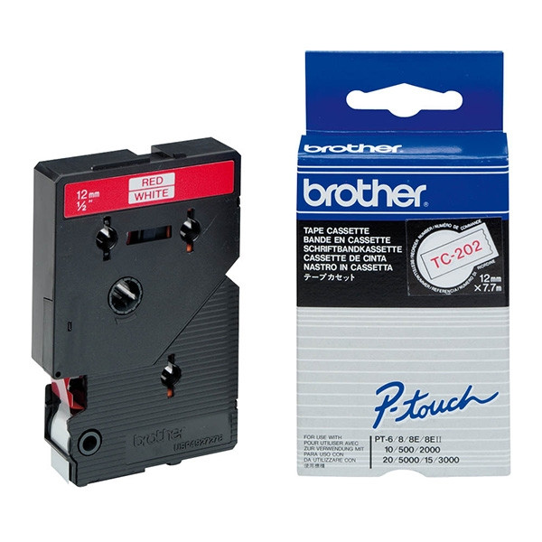 brother tc-202 cinta rojo sobre blanco 12 mm original