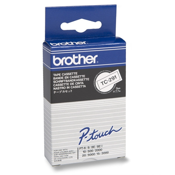 Brother TC-291 cinta negro sobre blanco 9 mm (original) TC291 080500 - 1