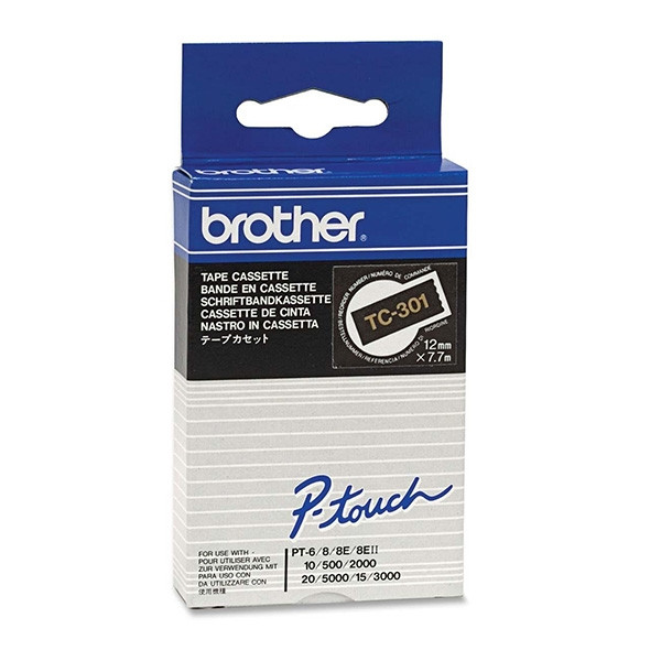 Brother TC-301 cinta dorado sobre negro 12 mm (original) TC-301 088840 - 1