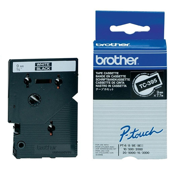 Brother TC-395 cinta blanco sobre negro 9 mm (original) TC-395 088844 - 1