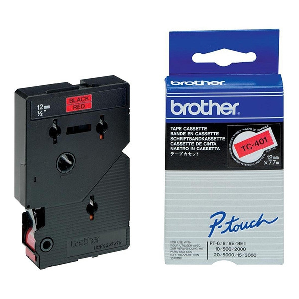 Brother TC-401 cinta negro sobre rojo 12 mm (original) TC-401 088846 - 1