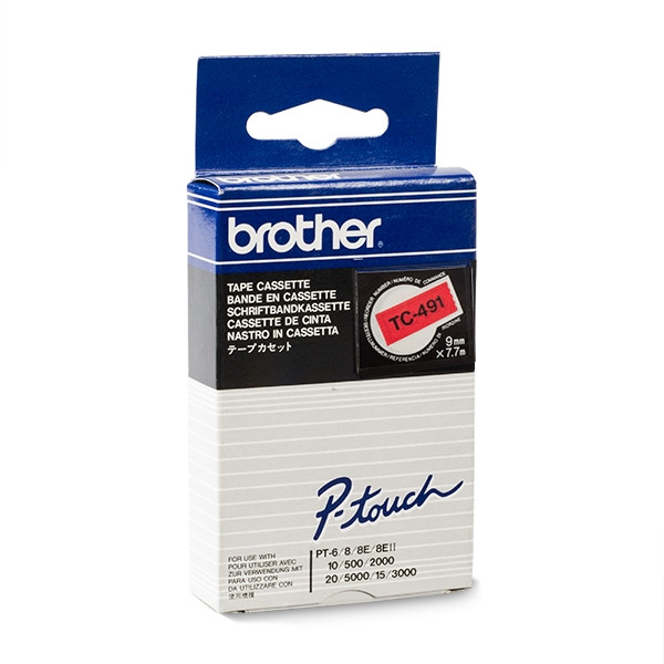 Brother TC-491 cinta negro sobre rojo 9 mm (original) TC-491 088848 - 1