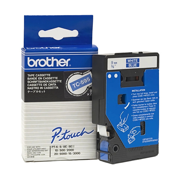 Brother TC-595 cinta blanco sobre azul 9 mm (original) TC-595 088856 - 1