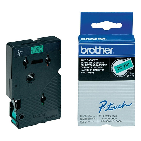 Brother TC-791 cinta negro sobre verde 9 mm (original) TC-791 088862 - 1