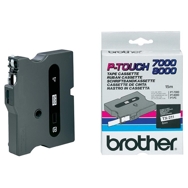 Brother TX-211 cinta negro sobre blanco 6 mm (original) TX211 080232 - 1