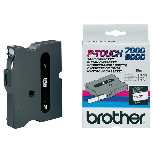 Brother TX-231 cinta negro sobre blanco 12 mm (original) TX231 080320 - 1