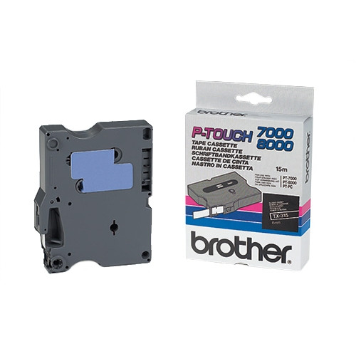 Brother TX-315 cinta blanco sobre negro 6 mm (original) TX315 080248 - 1